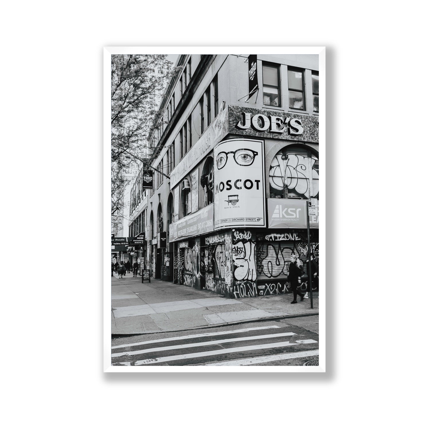 Lower East Side Murals New York NYC Black & White wall art Gallery full-bleed fine art print in white frame