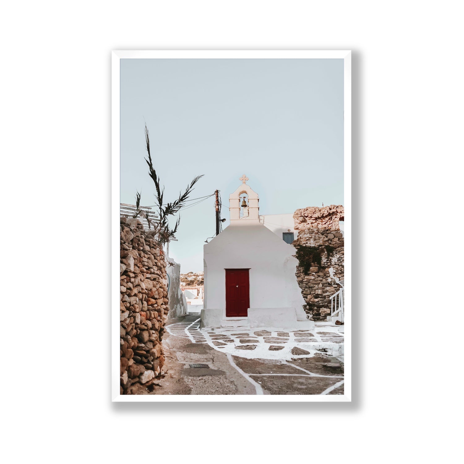 Little Chapel Mykonos Greek island wall art Gallery full-bleed fine art print in white frame