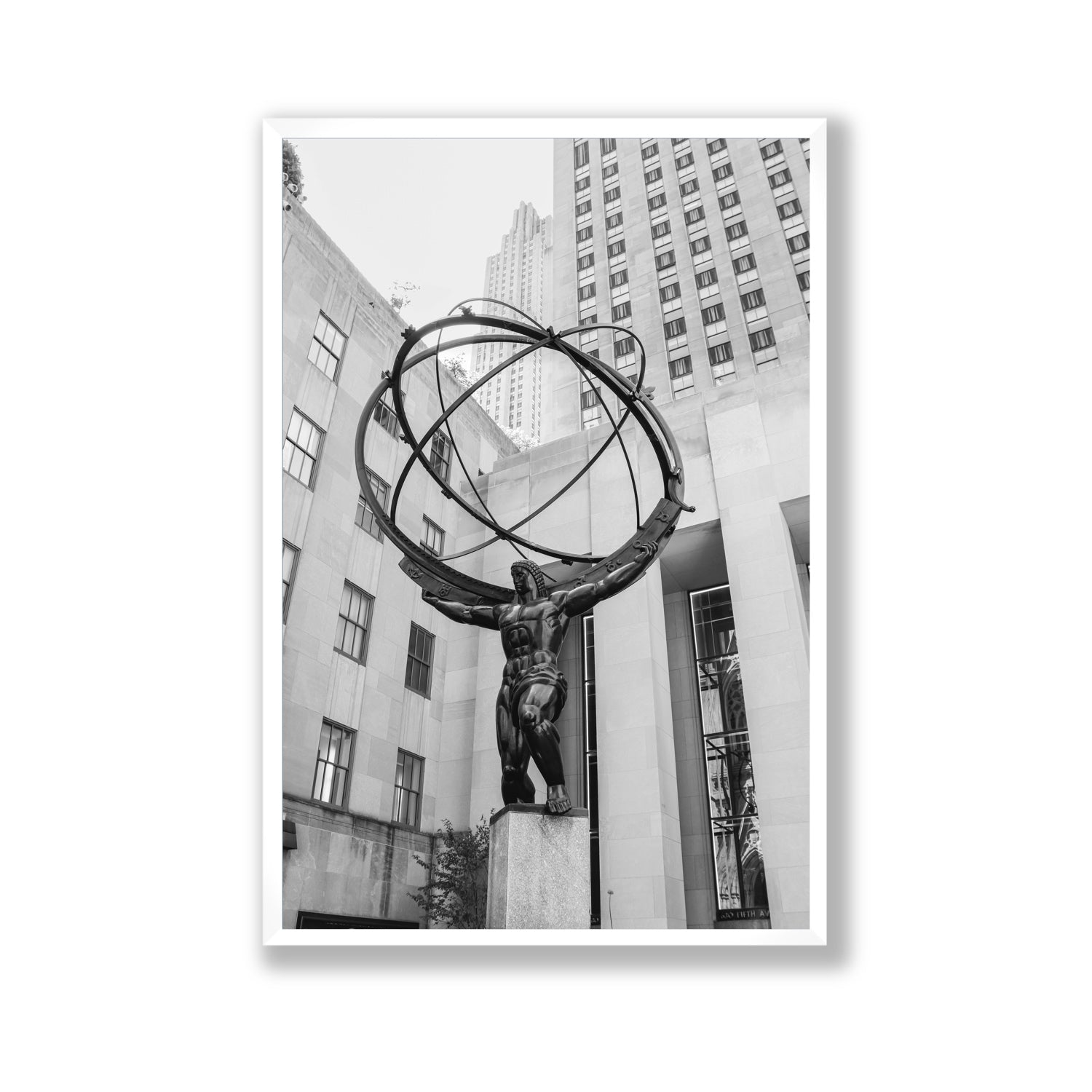 Atlas Ascends New York NYC Black & White wall art Gallery full-bleed fine art print in white frame