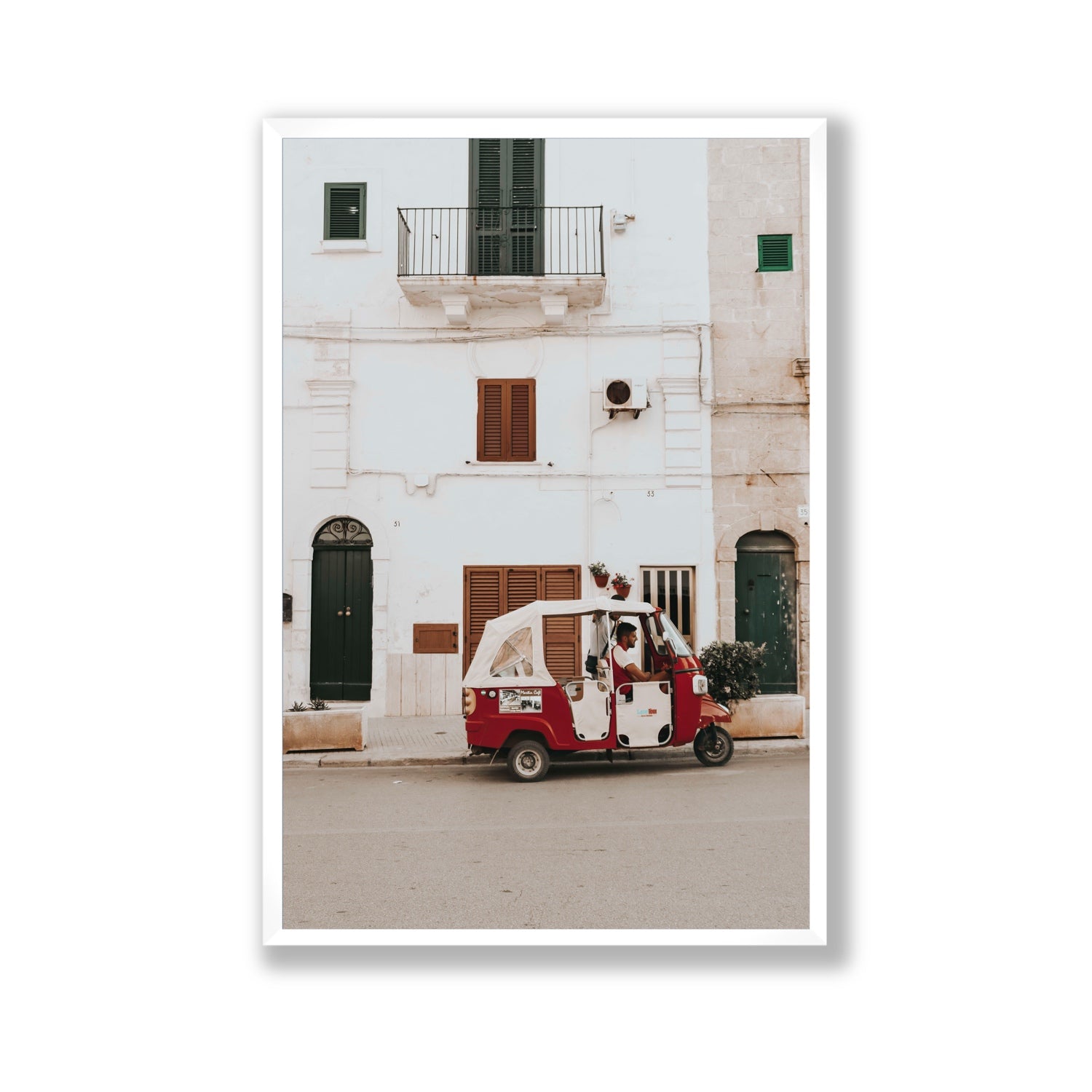Groovy Piaggio Puglia Italian wall art Gallery full-bleed fine art print in white frame