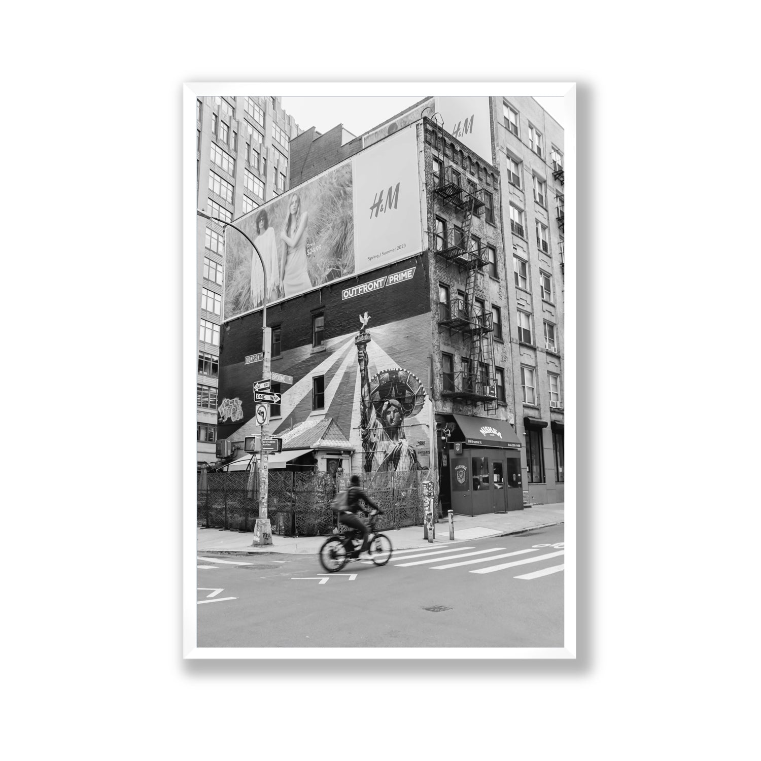 Shadows Of Liberty New York NYC Black & White wall art Gallery full-bleed fine art print in white frame