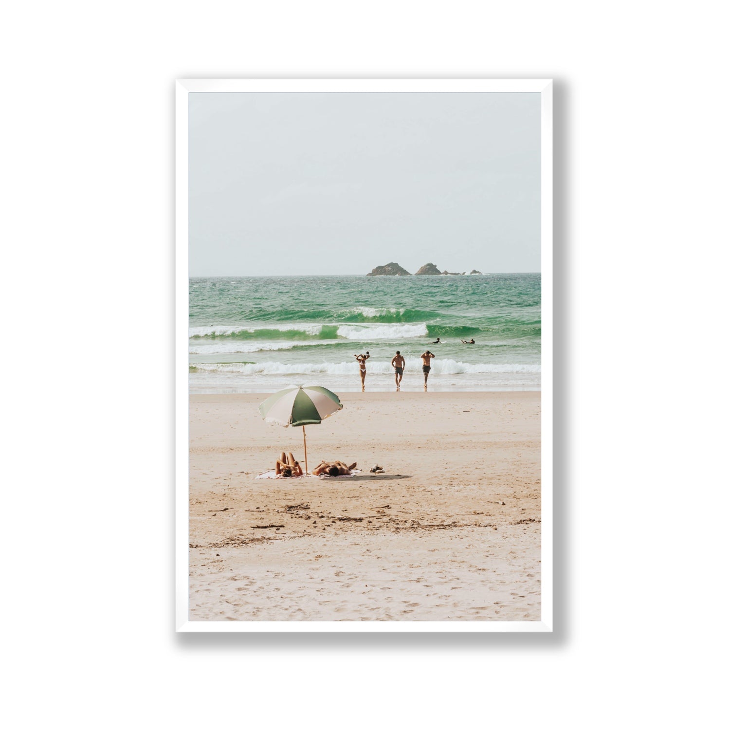 Escape The Ordinary Byron Bay coastal decor wall art Gallery full-bleed fine art print in white frame