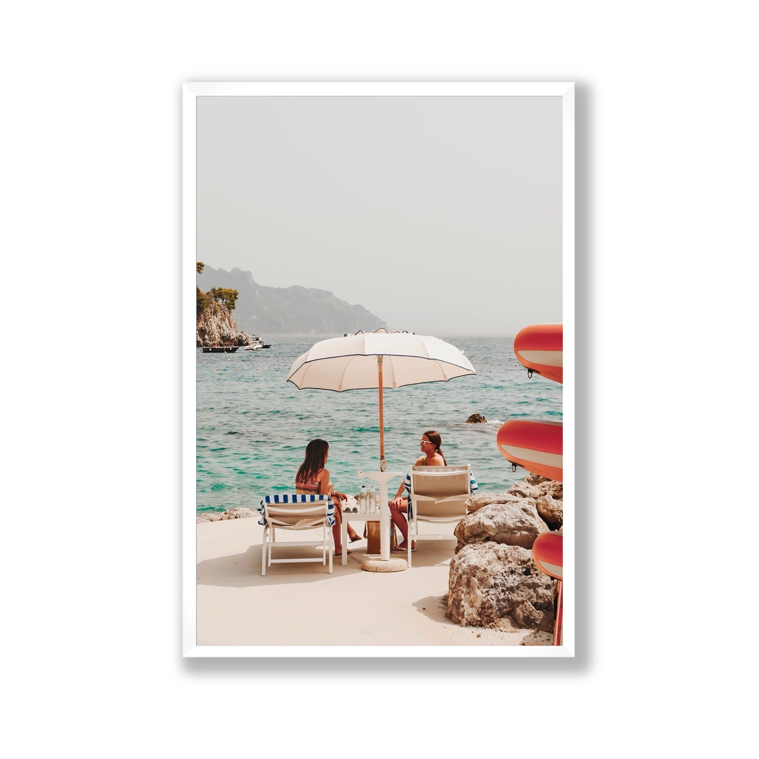 Salty Banter Amalfi Mediterranean wall art Gallery full-bleed fine art print in white frame