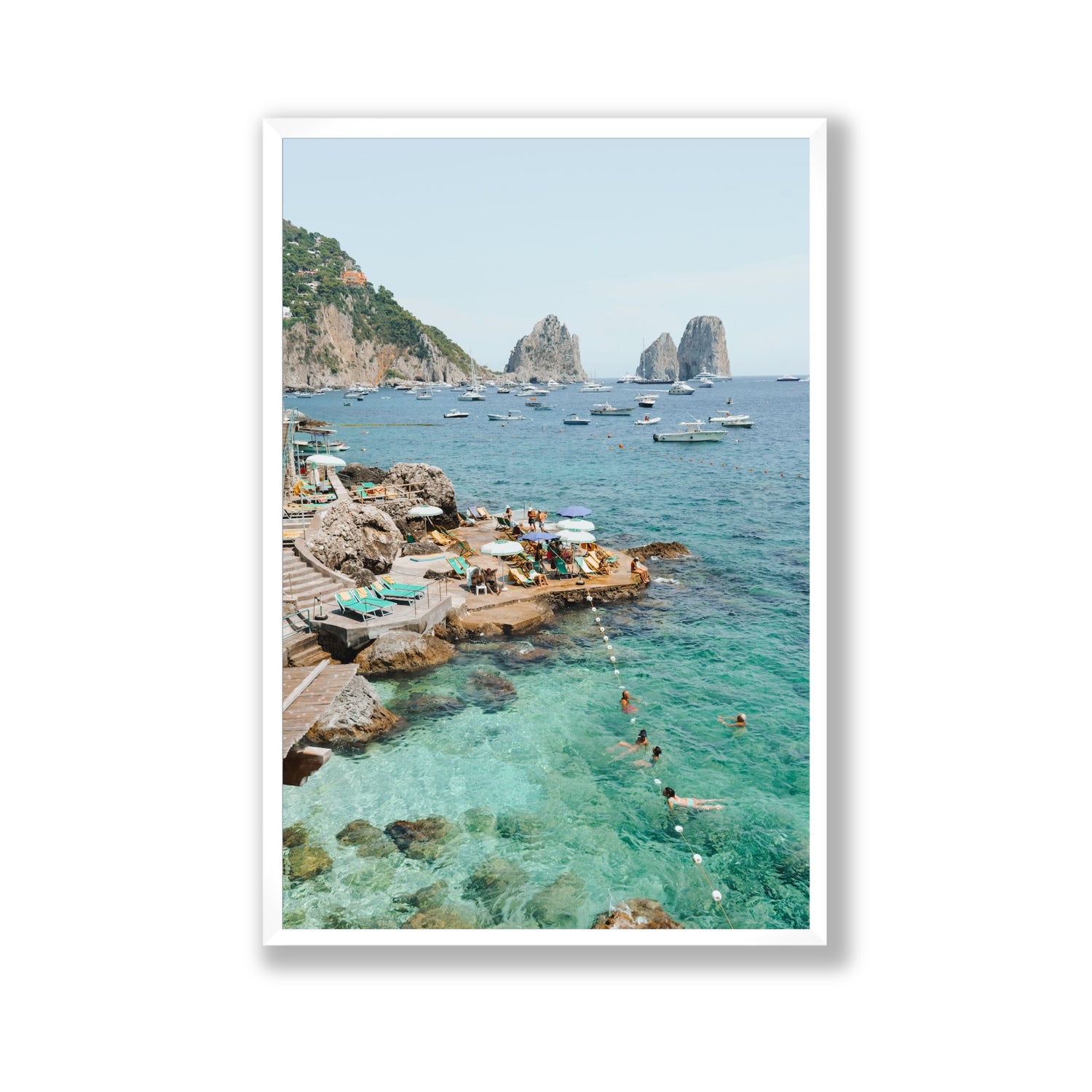 Summertime Blues Capri Mediterranean wall art Gallery full-bleed fine art print in white frame