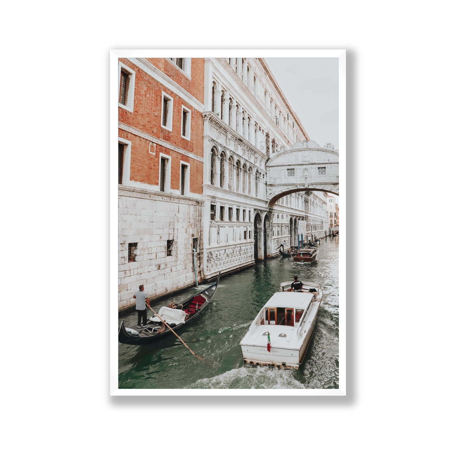Under the Bridge Venice Gondola Italian wall art Gallery full-bleed fine art print in white frame