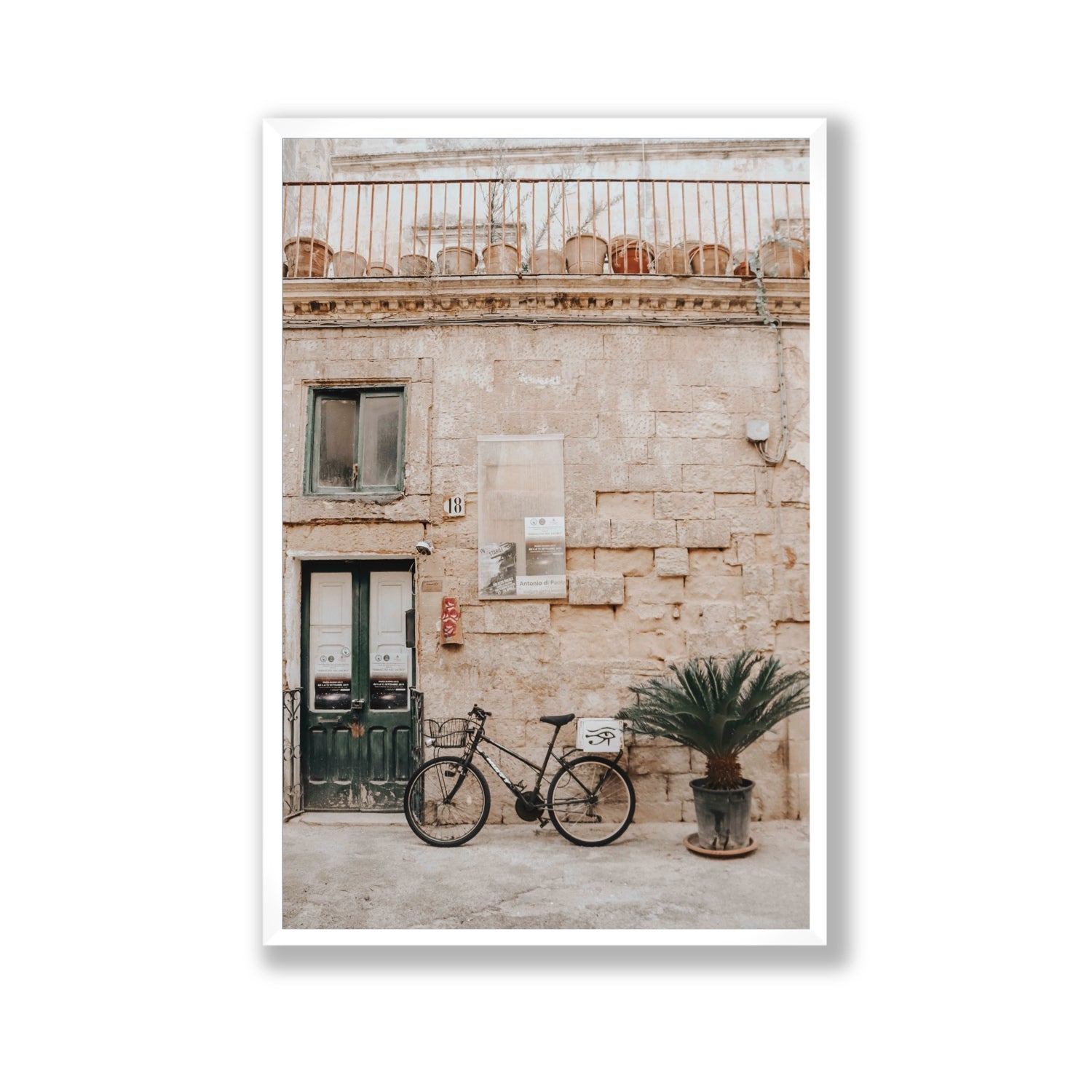 Golden Facades Puglia Lecce Italian wall art Gallery full-bleed fine art print in white frame