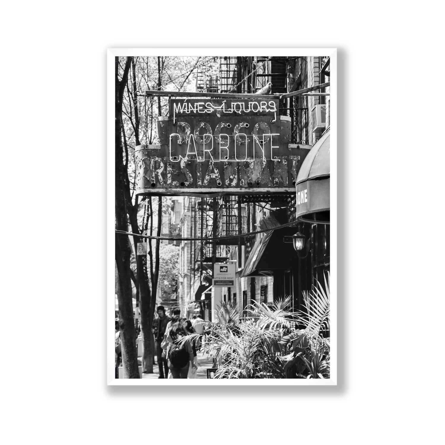 Paparazzi To Pasta New York NYC Black & White wall art Gallery full-bleed fine art print in white frame