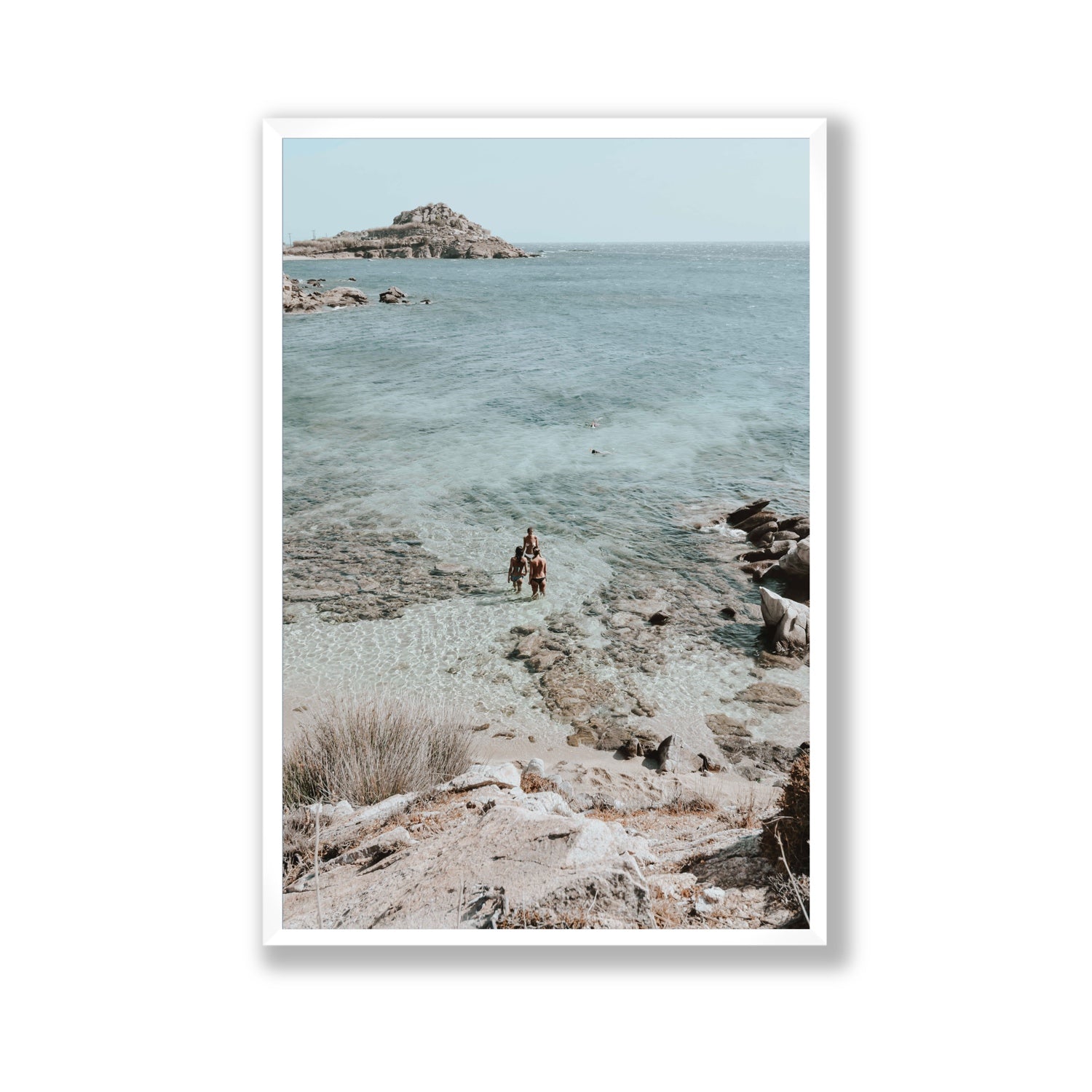 Island Life Mykonos coastal Greek island wall art Gallery full-bleed fine art print in white frame