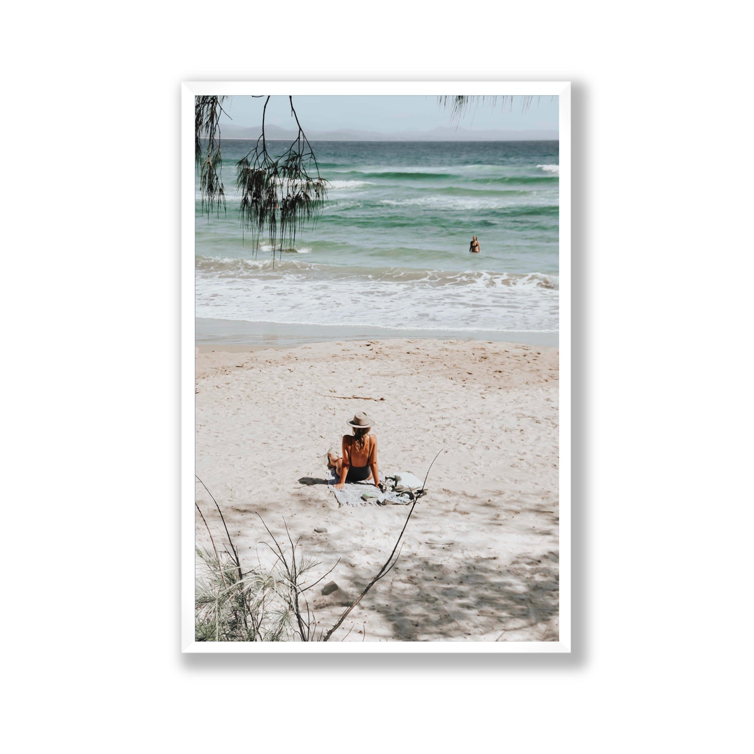 Take It Easy Byron Bay beach coastal decor wall art Gallery full-bleed fine art print in white frame