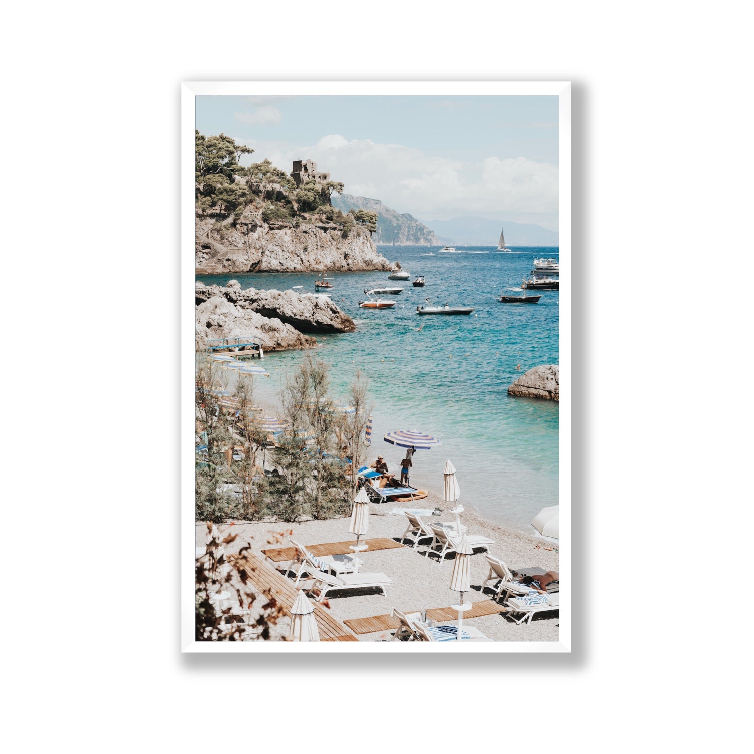 Sizzling Summer Days Amalfi coastal wall art Gallery full-bleed fine art print in white frame