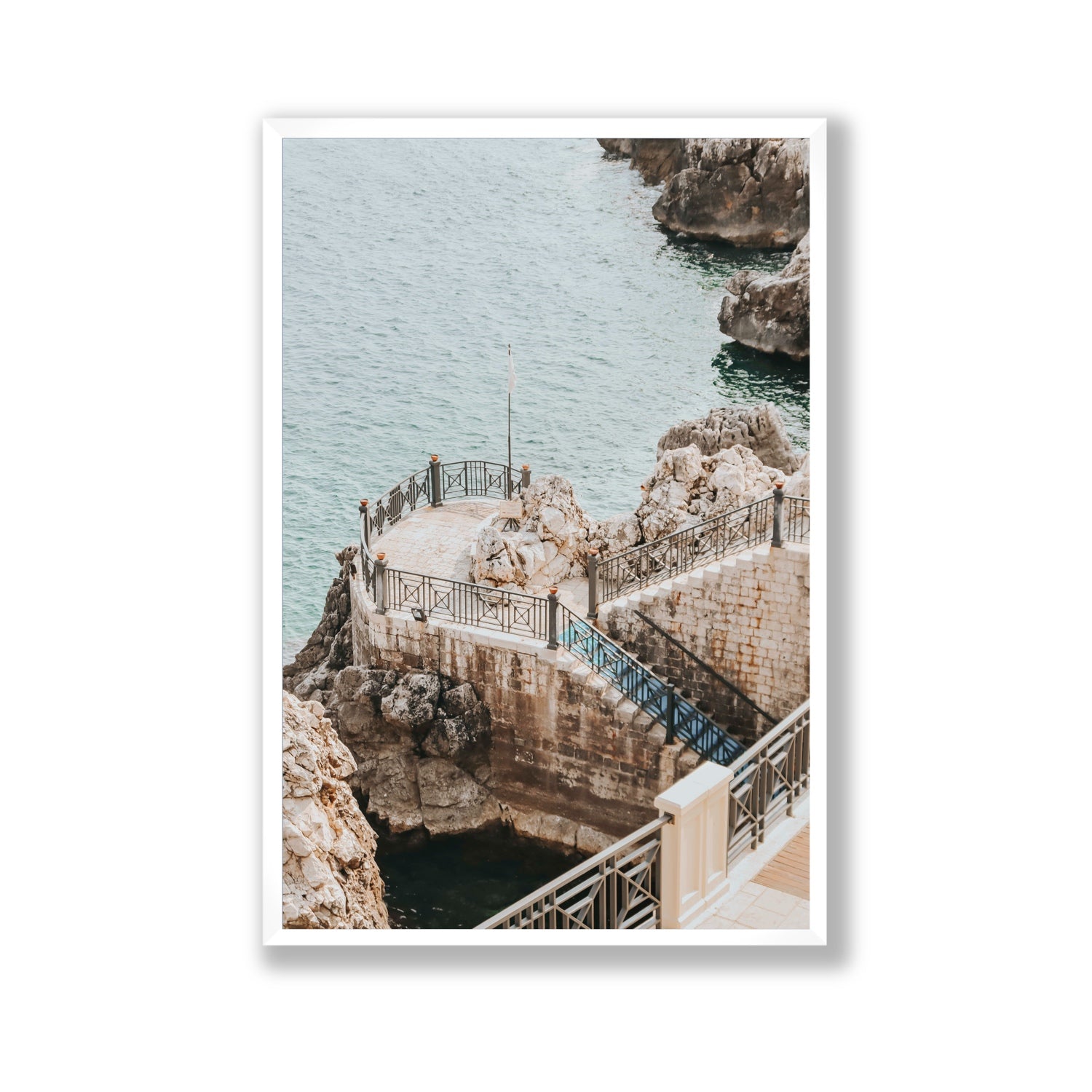 Tidal Staircase Puglia coastal Italian wall art Gallery full-bleed fine art print in white frame