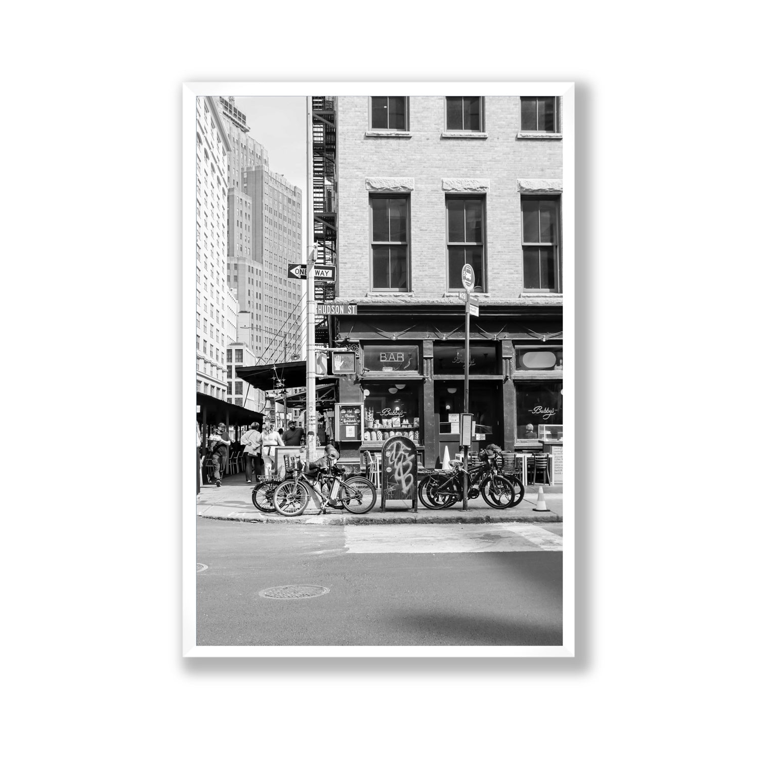 Bites Of The Big Apple New York NYC Black & White wall art Gallery full-bleed fine art print in white frame