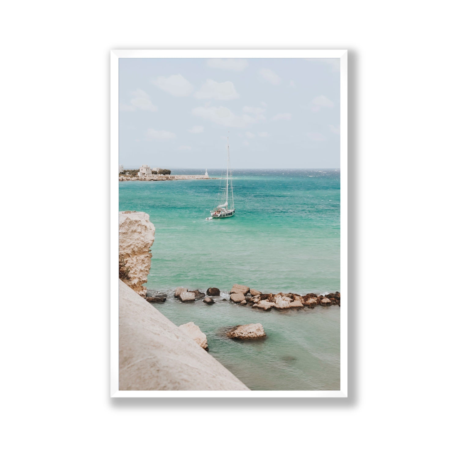 Seafarer's Dream Puglia Seafarer’s Dream coastal wall art Gallery full-bleed fine art print in white frame