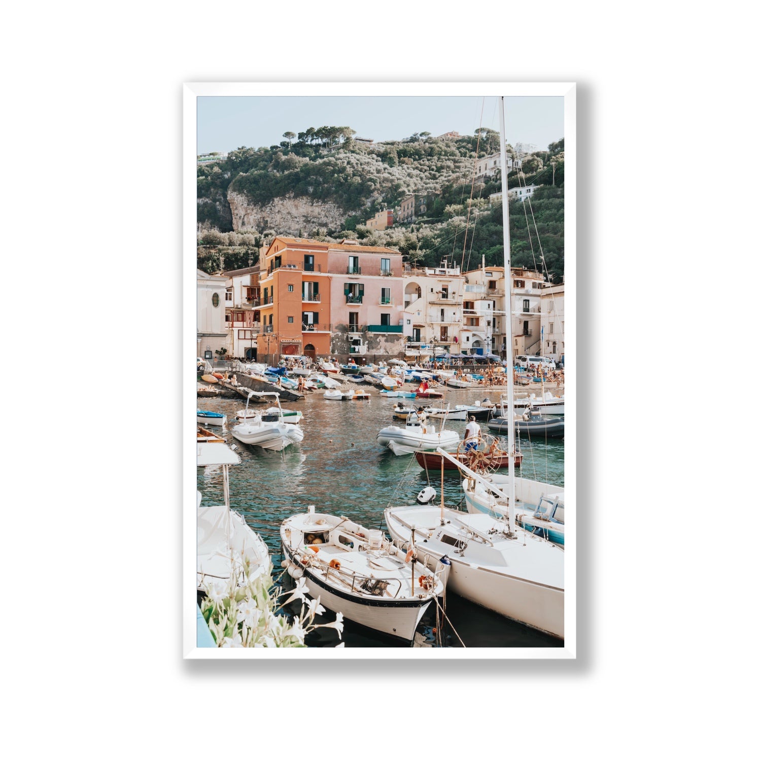 Marina Grande Sorrento coastal Italian wall art Gallery full-bleed fine art print in white frame