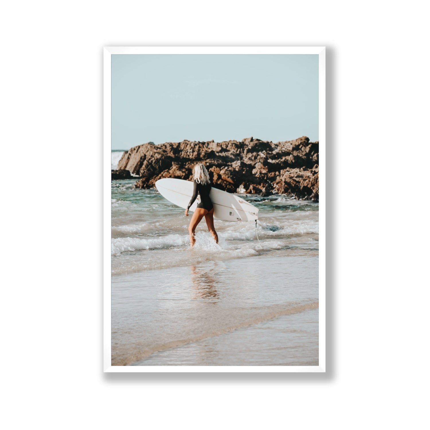 Bethany Byron Bay Surf coastal decor wall art Gallery full-bleed fine art print in white frame