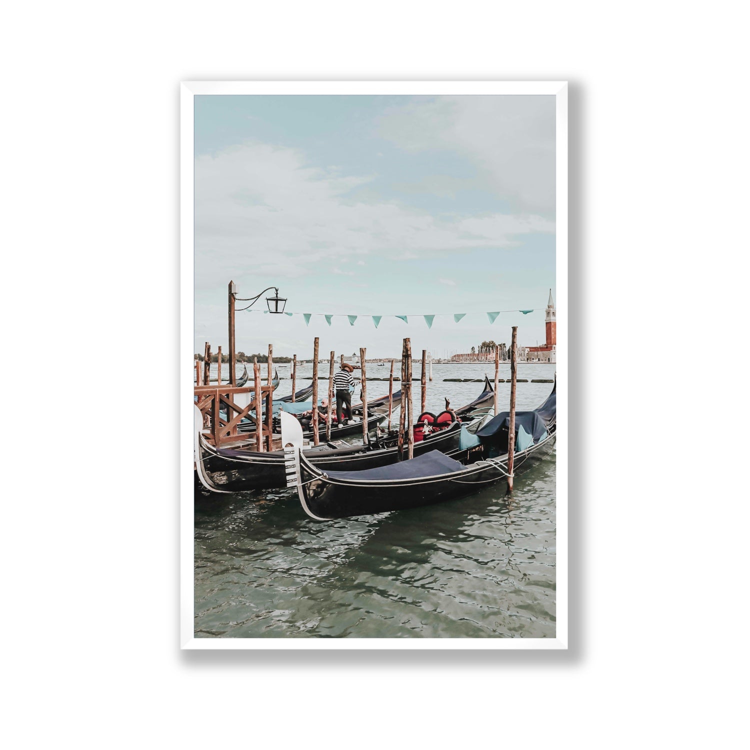 The Gondolier Venice Gondola Italian wall art Gallery full-bleed fine art print in white frame
