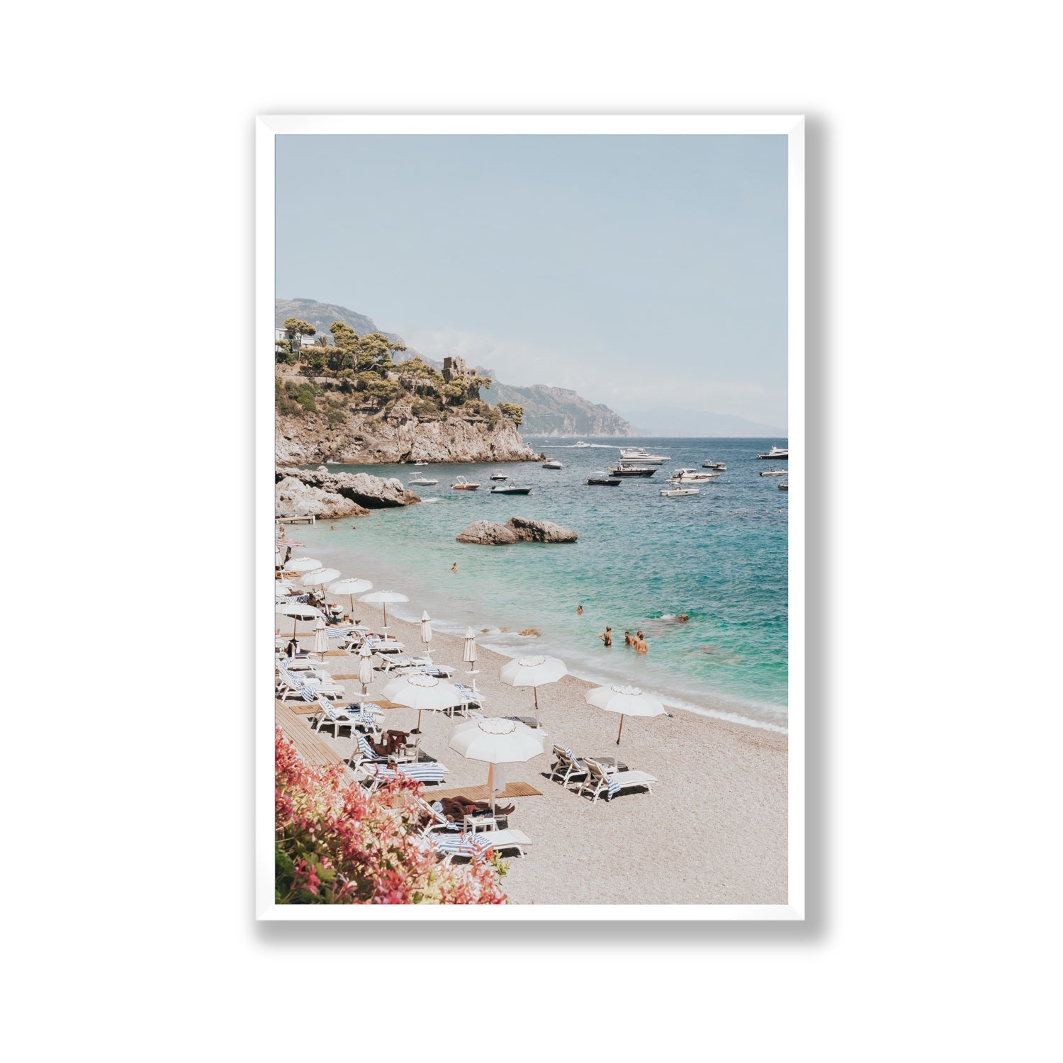 Seaview Refuge Amalfi coastal wall art gallery full-bleed fine art print in white frame