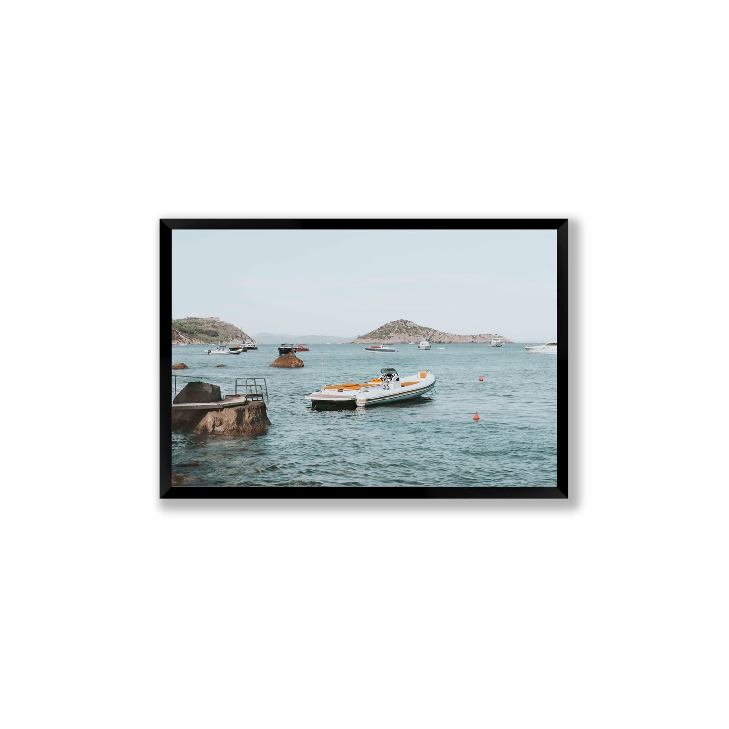 The Azure Sea Tuscany coastal Italian wall art Large full-bleed fine art print in black frame