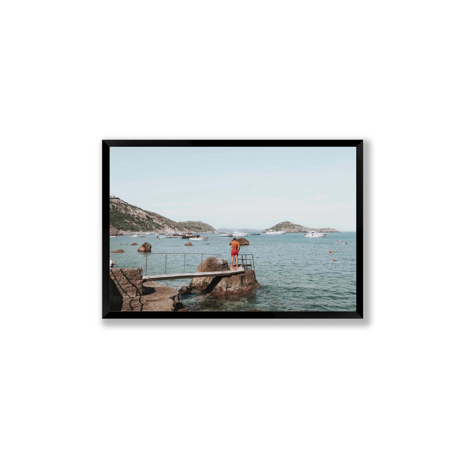 Out Of Office Tuscany coastal Italian wall art Large full-bleed fine art print in black frame