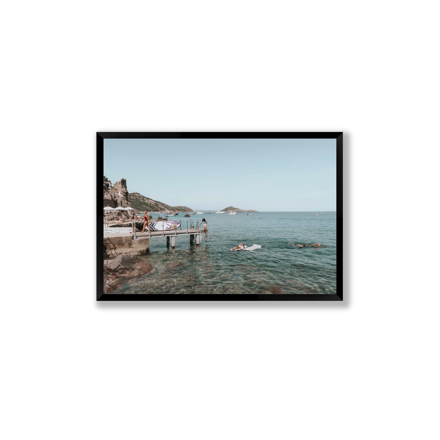 Retro Glamour Tuscany coastal Italian wall art Large full-bleed fine art print in black frame