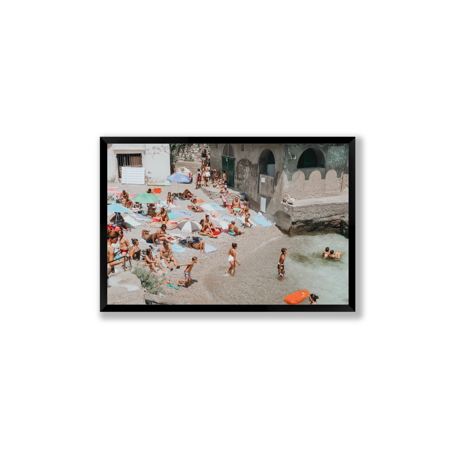 Heatwave Capri beach coastal wall art Large full-bleed fine art print in black frame