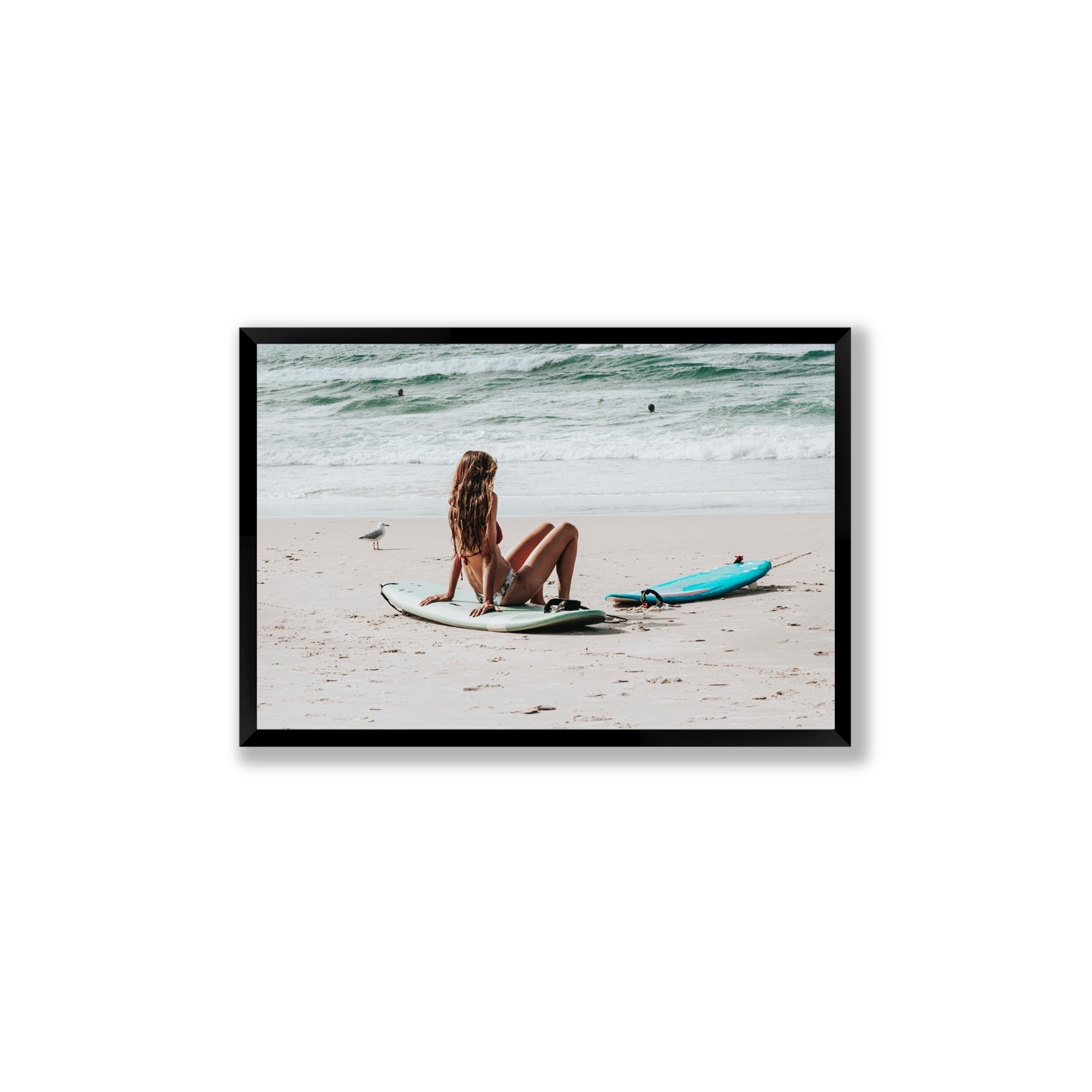 Ciao Bella Byron Bay Surf coastal wall art Large full-bleed fine art print in black frame
