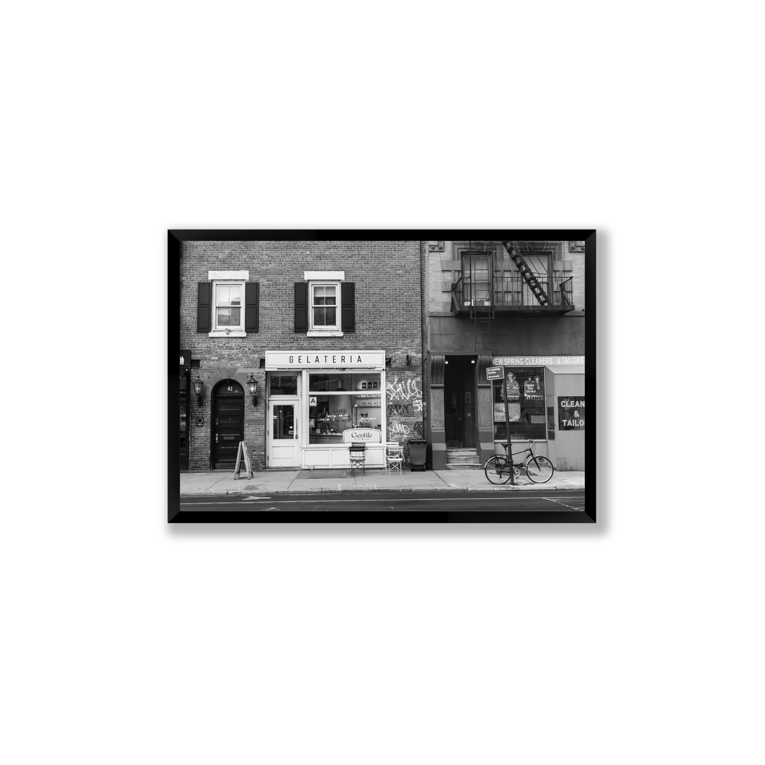 West Village Dolcezza New York NYC Black & White wall art Large full-bleed fine art print in black frame