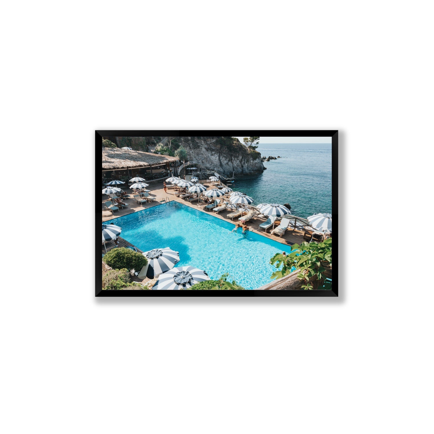 Oceanview Ischia Italian coastal wall art Large full-bleed fine art print in black frame