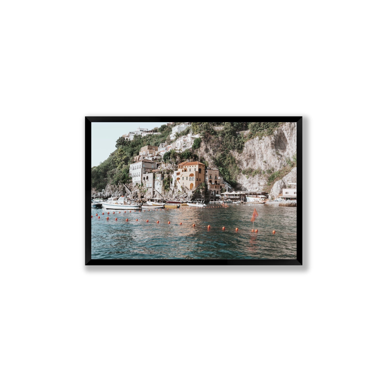 Amalfi Villas fine art print, Amalfi, Italy, coastal scenes artwork, Large, Black Frame · Full Bleed, Fine Art Print