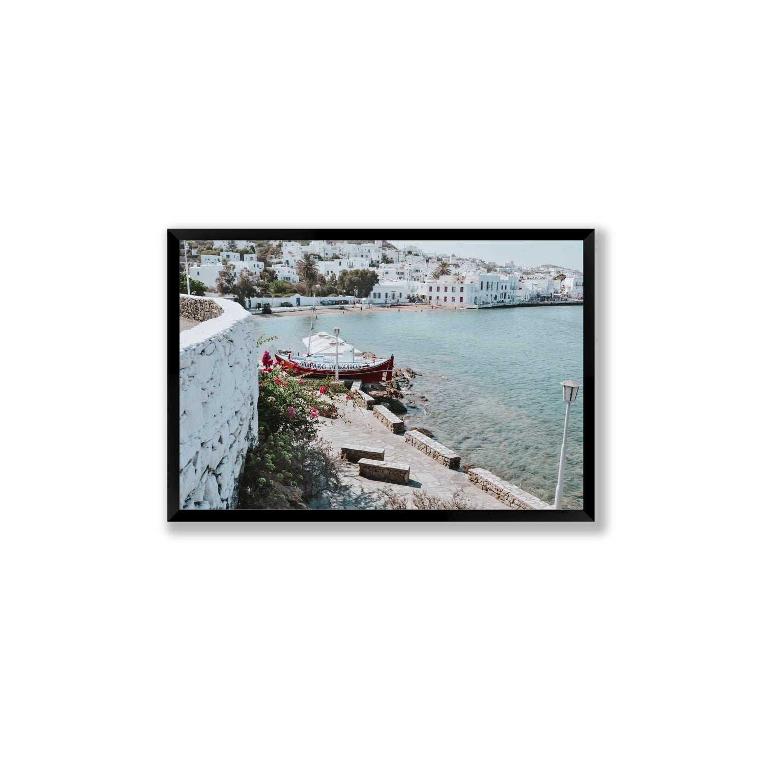 Harika Mykonos Greek island wall art Large full-bleed fine art print in black frame