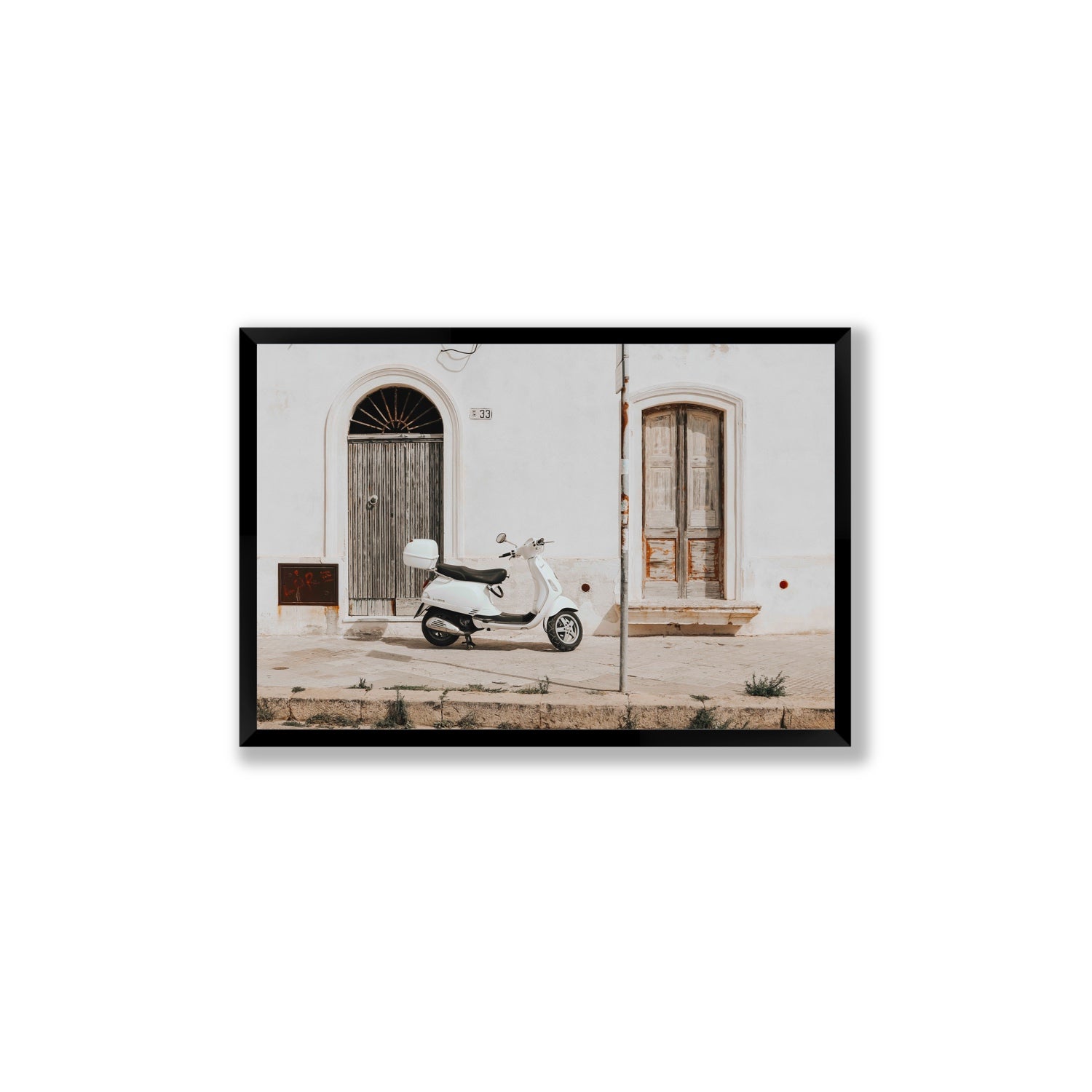 Vespa Nostalgia Puglia Italian wall art Large full-bleed fine art print in black frame