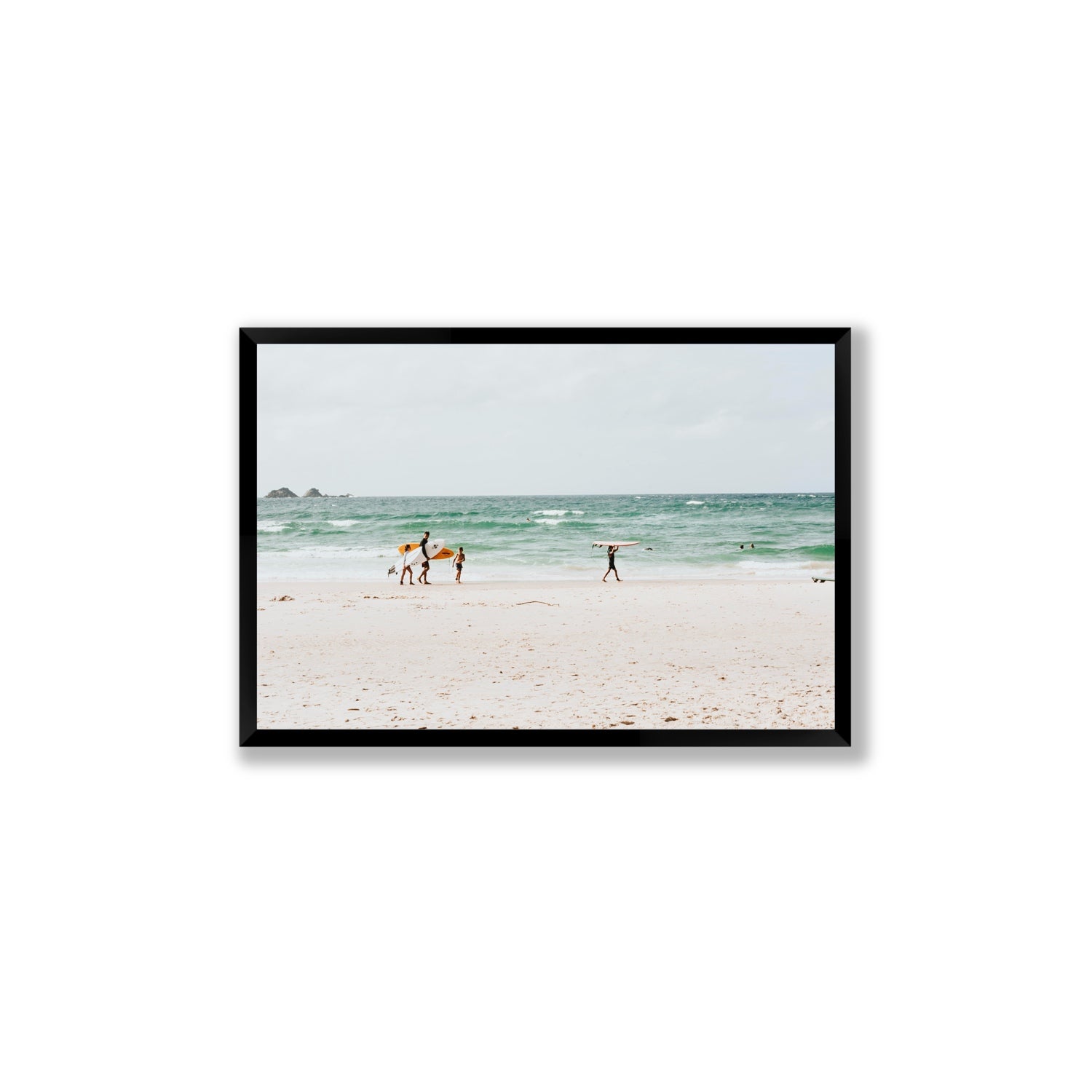 La Famiglia Byron Bay Family Surf coastal wall art Large full-bleed fine art print in black frame