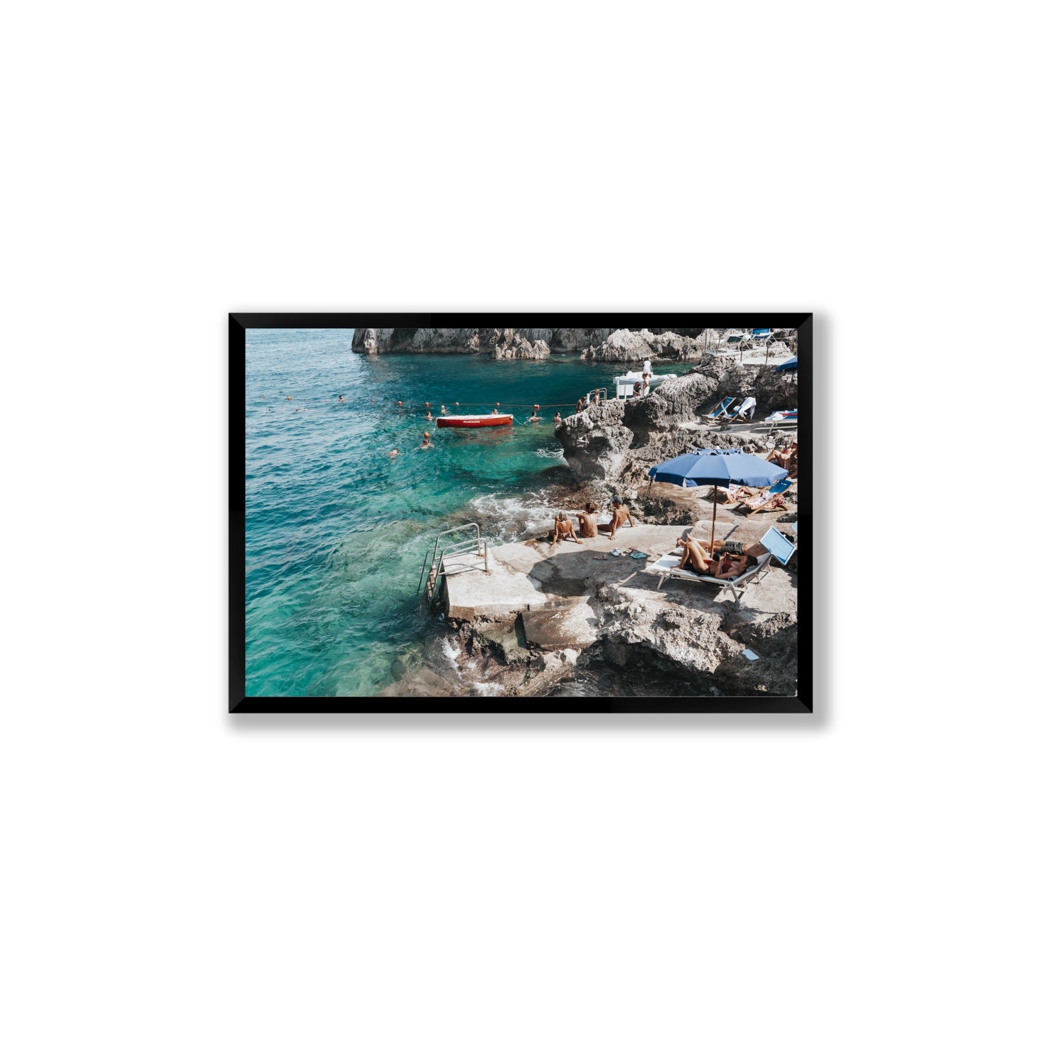 Serenity By The Sea Capri Mediterranean wall art Large full-bleed fine art print in black frame