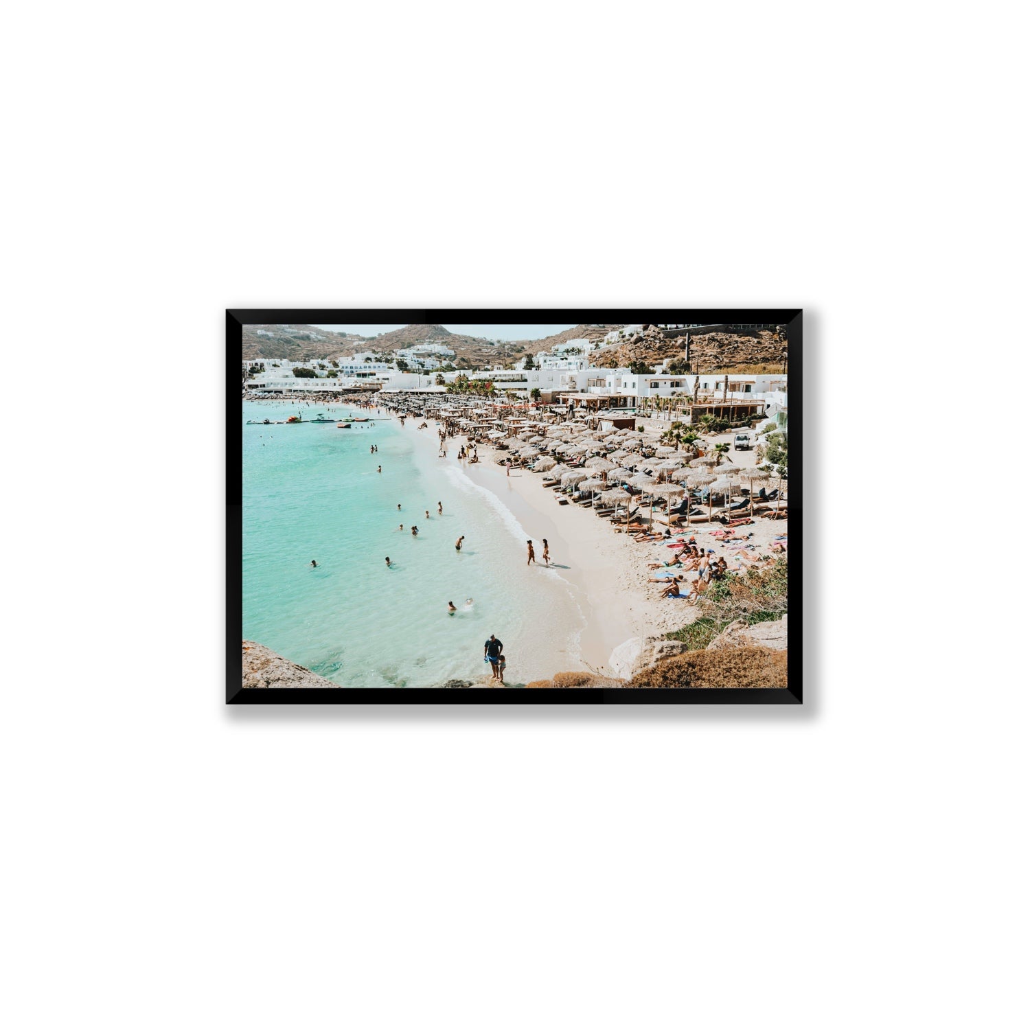 Aquaholic Mykonos Greek island wall art Large full-bleed fine art print in black frame