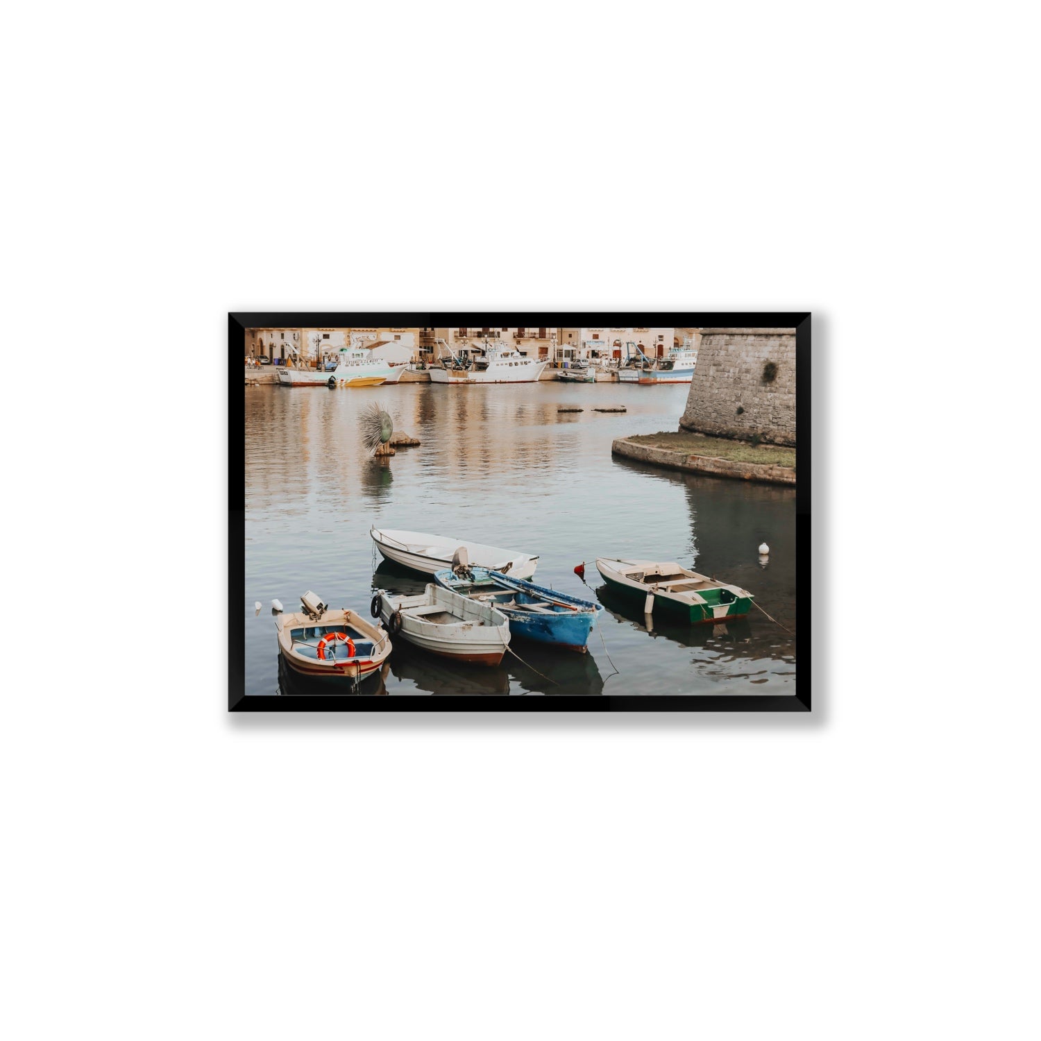 Cinque Barche Puglia Gallipoli Italian art print Large full-bleed fine art print in black frame