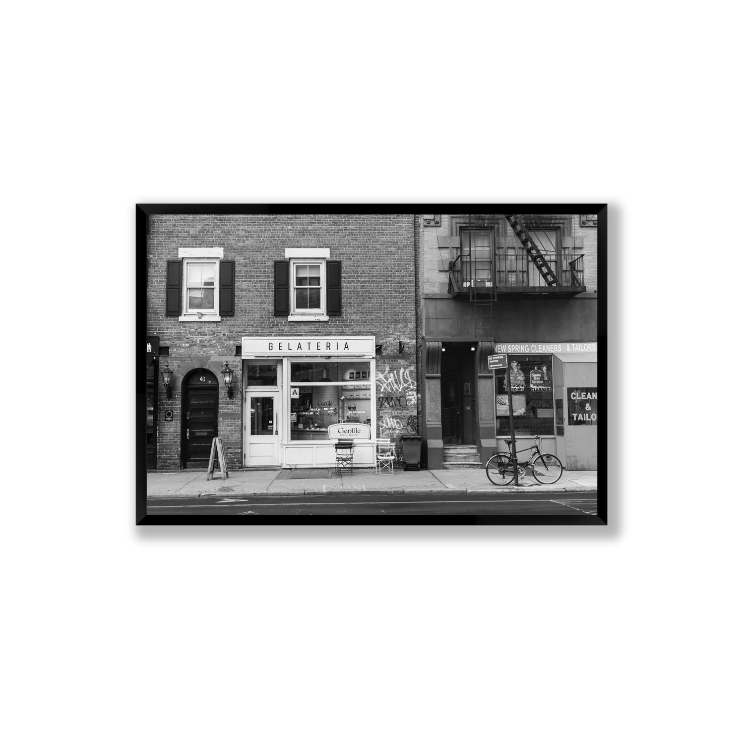 West Village Dolcezza New York NYC Black & White wall art Extra Large full-bleed fine art print in black frame