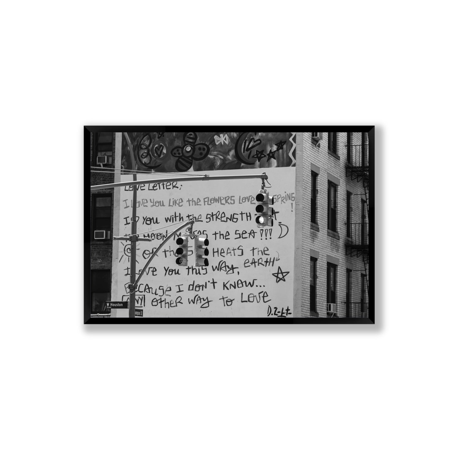 Love Letter New York NYC Black & White wall art Extra Large full-bleed fine art print in black frame