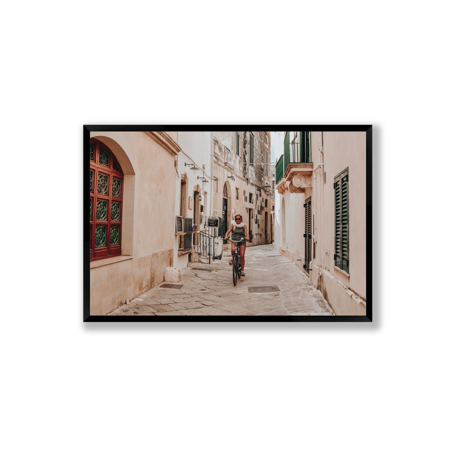 La Donna In Bicicletta Puglia Wall Italian fine art print Extra Large full-bleed fine art print in black frame