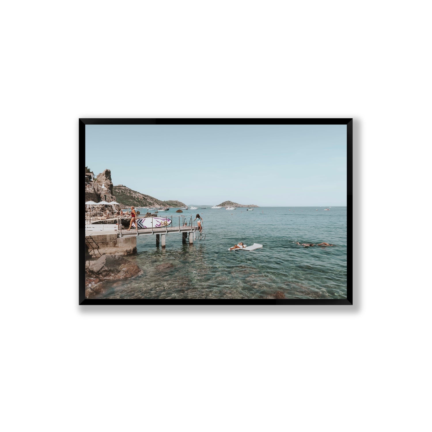 Retro Glamour Tuscany coastal Italian wall art Extra Large full-bleed fine art print in black frame