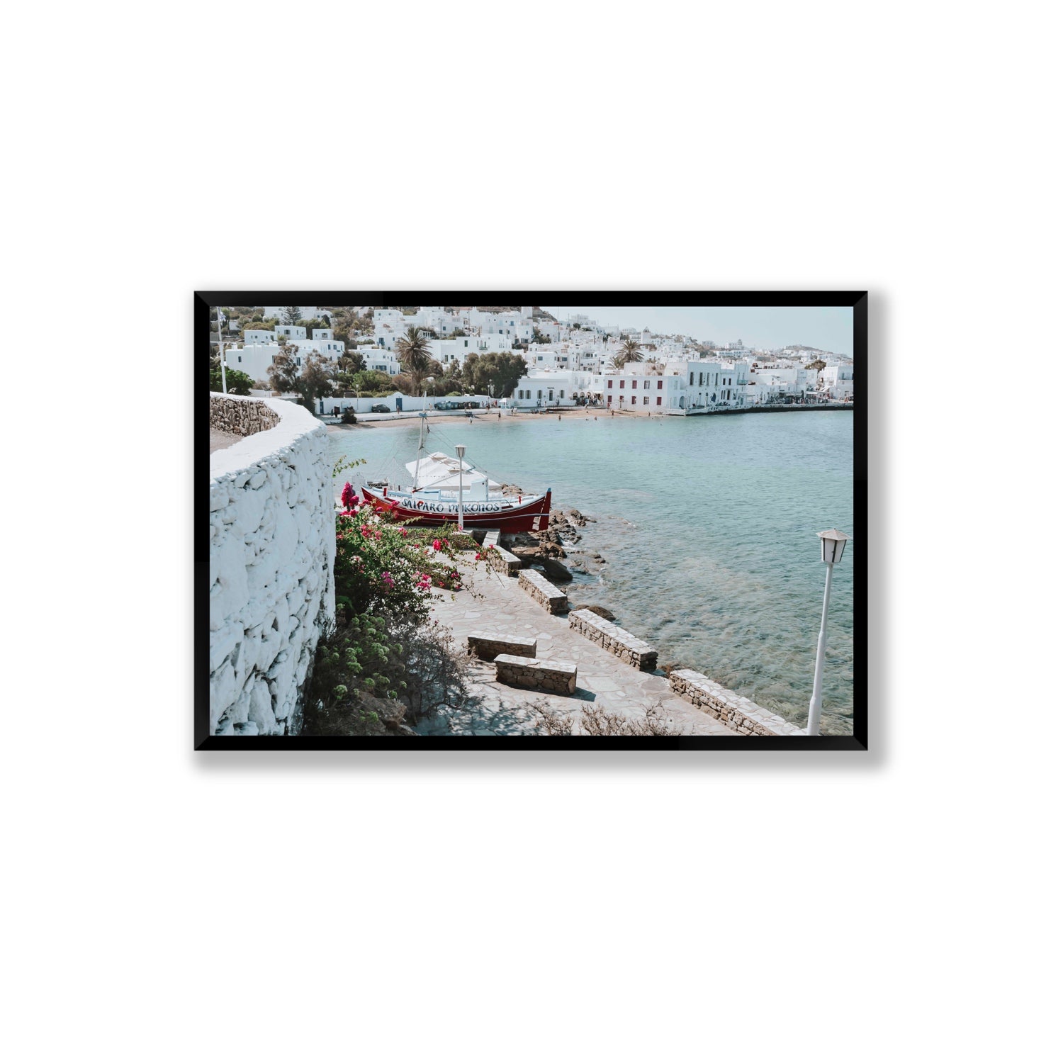 Harika Mykonos Greek island wall art Extra Large full-bleed fine art print in black frame