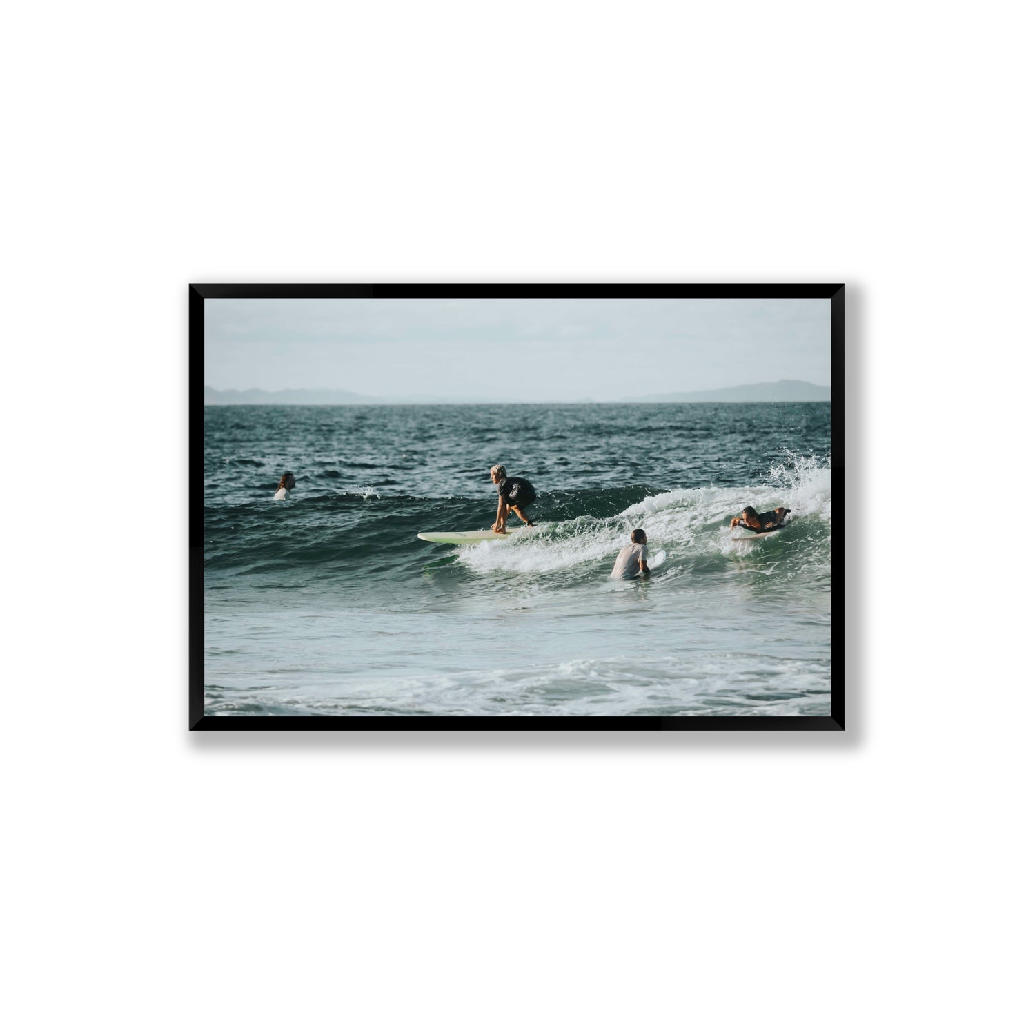 The Boys of Summer Byron Bay Surf coastal wall art Extra Large full-bleed fine art print in black frame