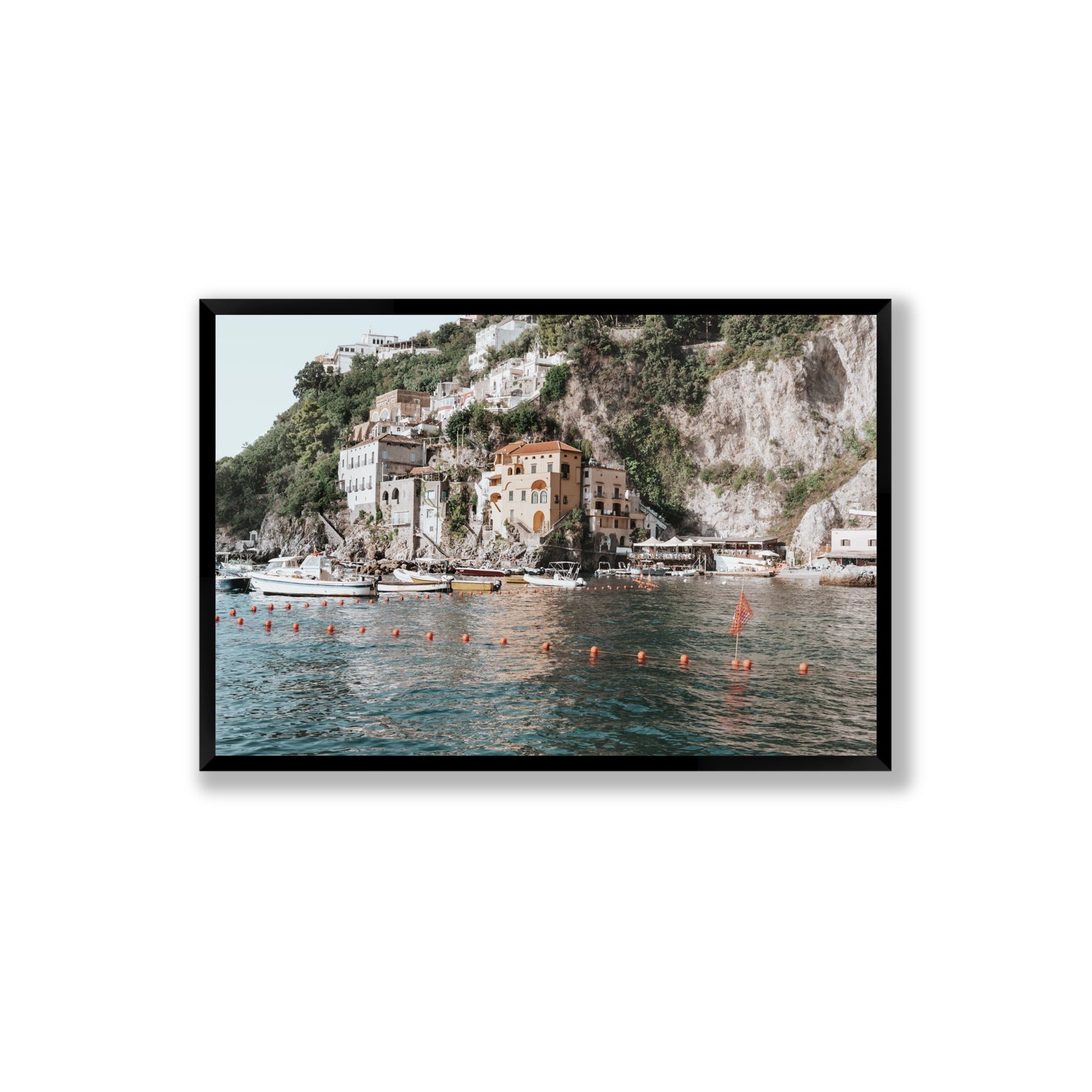 Amalfi Villas fine art print, Amalfi, Italy, coastal scenes artwork, Extra Large, Black Frame · Full Bleed, Fine Art Print