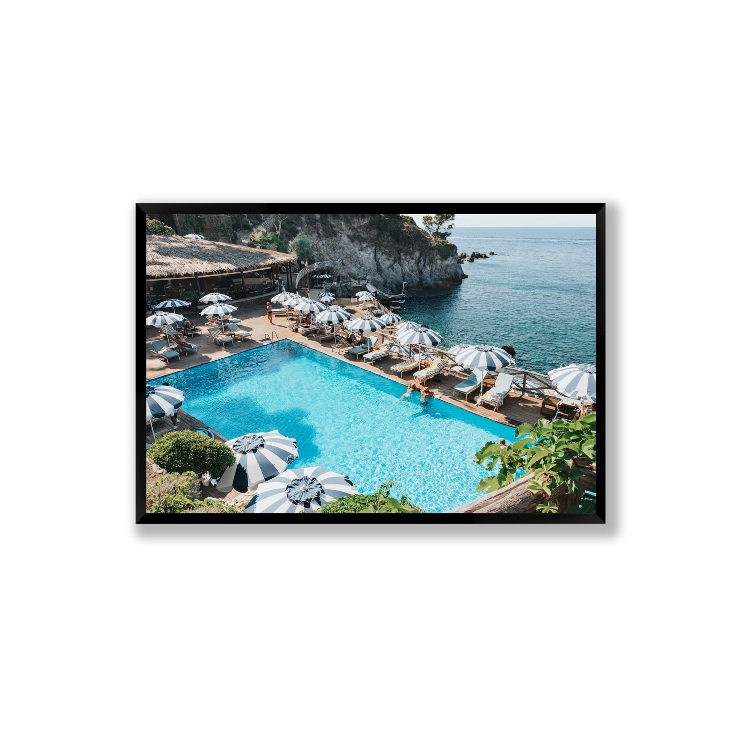 Oceanview Ischia Italian coastal wall art Extra Large full-bleed fine art print in black frame