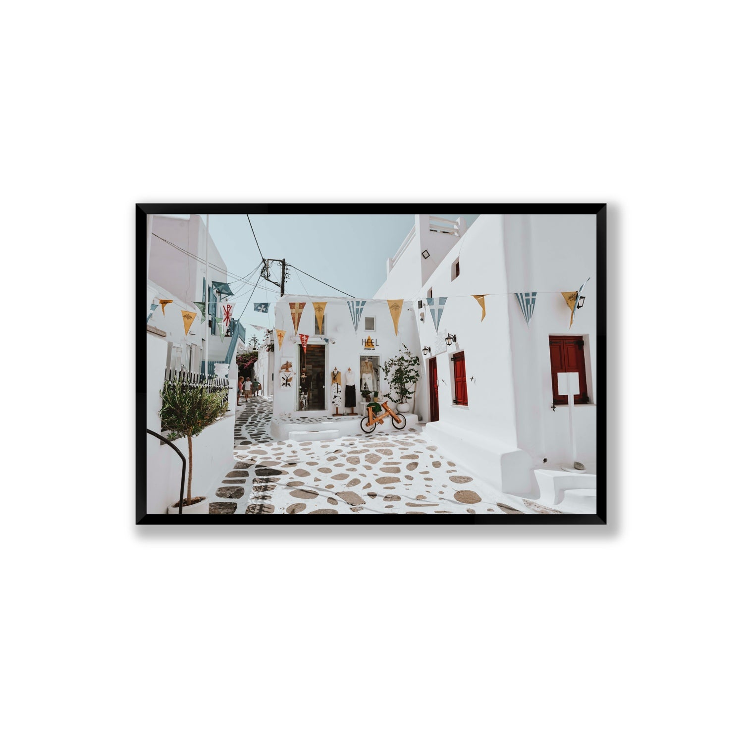 Cruising The Streets Mykonos Greek island wall art Extra Large full-bleed fine art print in black frame