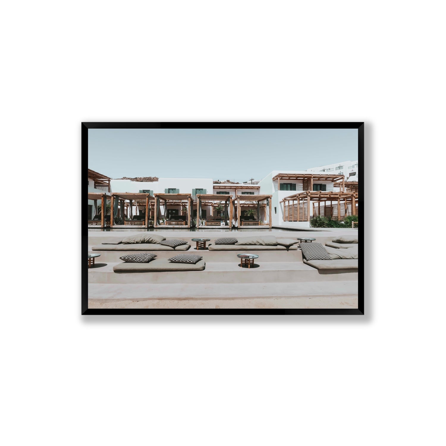 Platis Gialos fine art print, Mykonos, Greece, Extra Large, Black Frame · Full Bleed, Fine Art Print