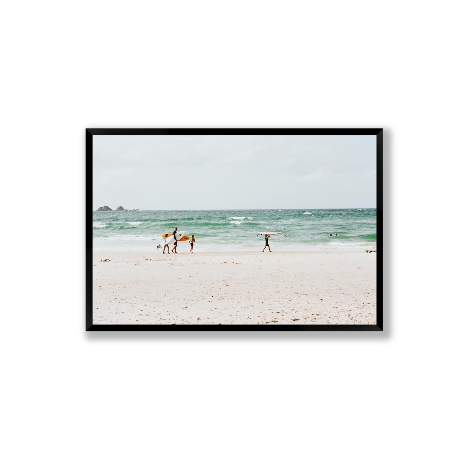 La Famiglia Byron Bay Family Surf coastal wall art Extra Large full-bleed fine art print in black frame