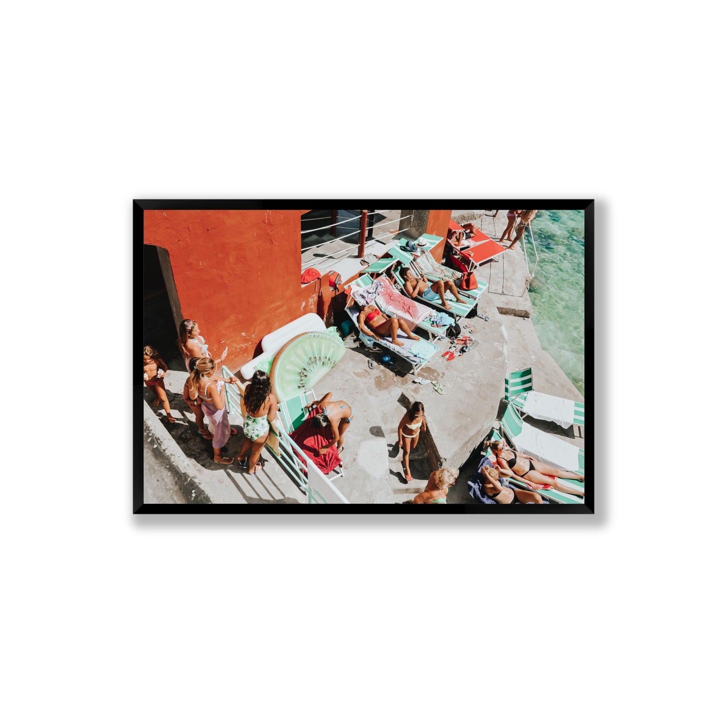 Italianita Capri beach Mediterranean wall art Extra Large full-bleed fine art print in black frame