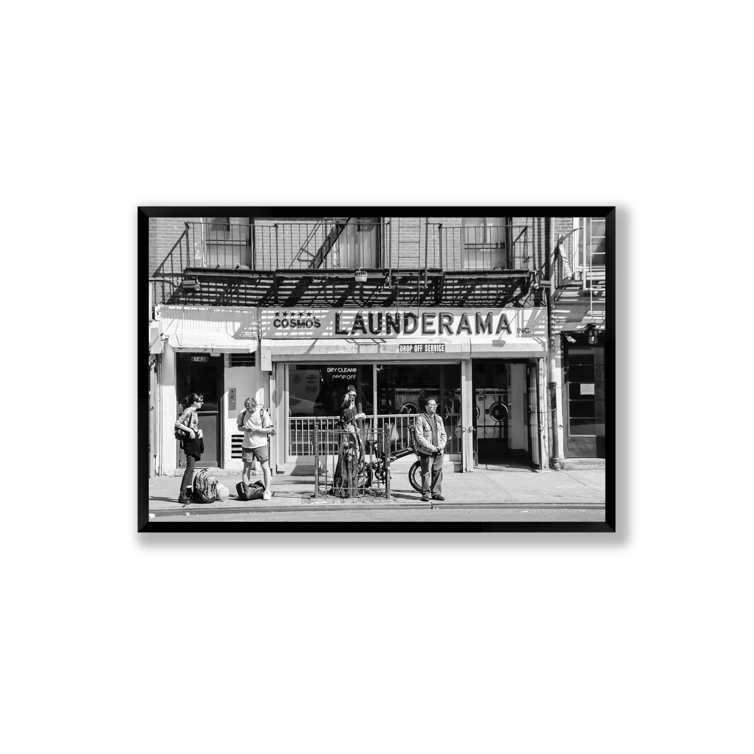 Launderama New York NYC Black & White wall art Extra Large full-bleed fine art print in black frame
