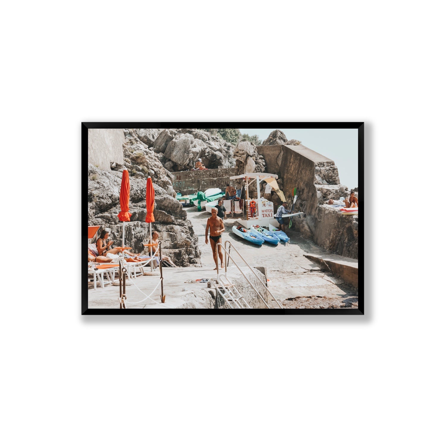 The Local Praiano Amalfi Coast Mediterranean wall art Extra Large full-bleed fine art print in black frame