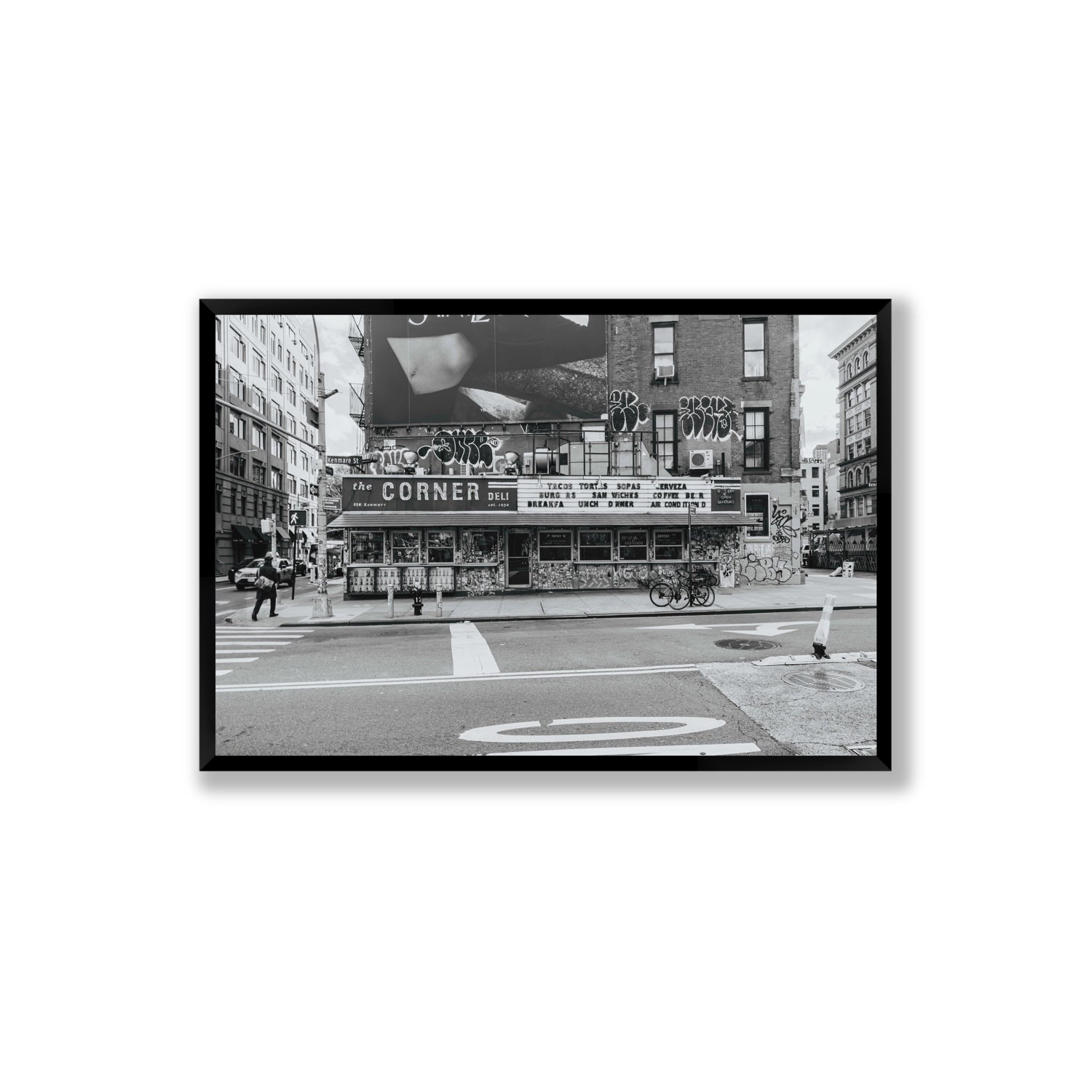 Kenmare Street New York NYC Black & White wall art Extra Large full-bleed fine art print in black frame